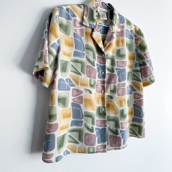 Vintage Tradition Sears Short-Sleeve Abstract Pastel Pattern Light Blouse Sz 16 - Picture 5 of 8